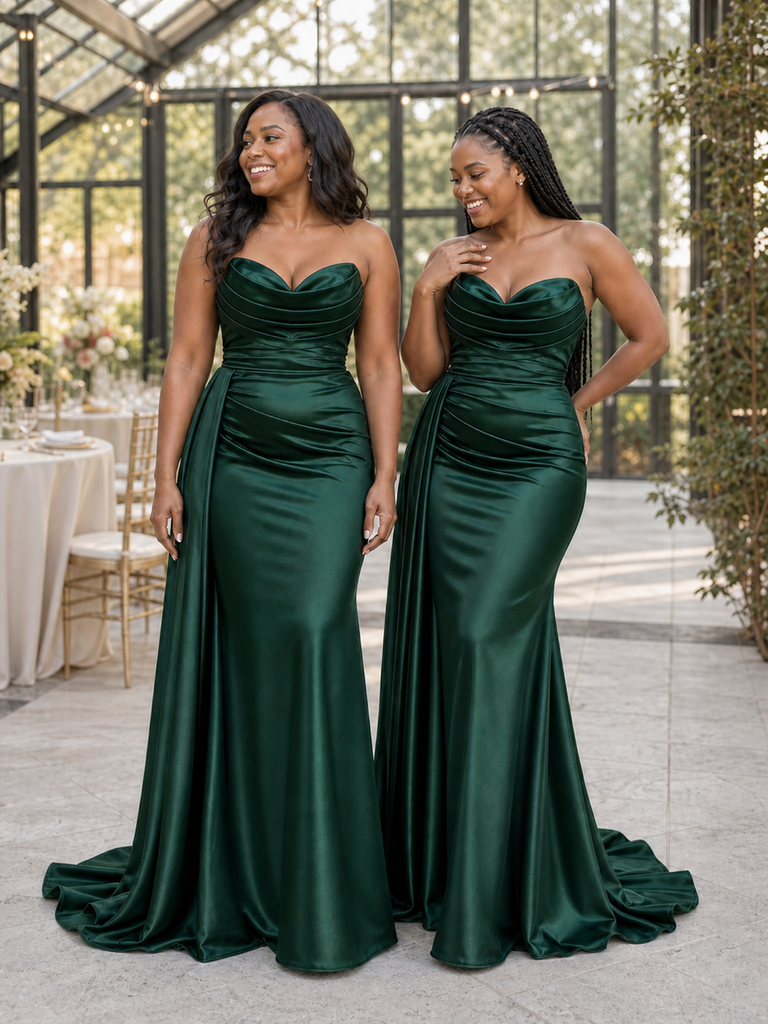 ChicSew Sexy Sweetheart Ruching Mermaid Soft Satin Floor-Length Bridesmaid Dresses