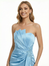 Elegant Strapless Asymmetrical Mermaid Satin Long Party Prom Dresses  Side Slit