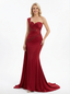 Elegant One Shoulder Lace Beaded Mermaid Prom Dresses for Graduation
