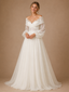ChicSew Unique Beautiful Off The Shoulder Long Sleeves A-Line Boning Lace Tulle Maxi Wedding Dresses