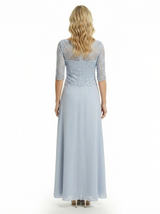 Modern Illusion Lace Applique Mother Of The Bride Gown With Lace Sleeves