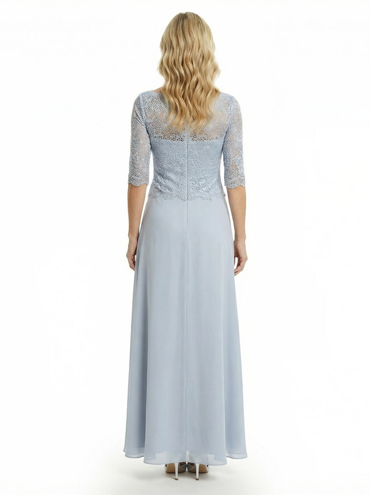 Modern Illusion Lace Applique Mother Of The Bride Gown With Lace Sleeves