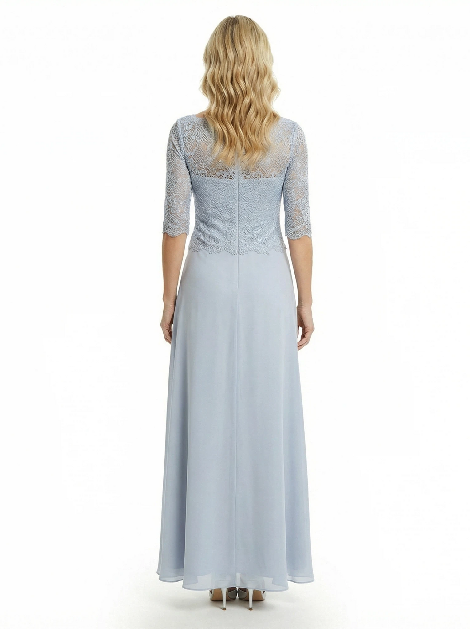 Modern Illusion Lace Applique Mother Of The Bride Gown With Lace Sleeves