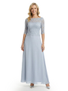 Modern Illusion Lace Applique Mother Of The Bride Gown With Lace Sleeves