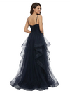 Elegant Spaghetti Straps Ruffle Tulle V-neck A-line Prom Dresses with Side Slit