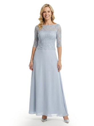 Modern Illusion Lace Applique Mother Of The Bride Gown With Lace Sleeves