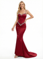 Sparkly Beaded Spaghetti Straps Mermaid Satin Prom Dresses