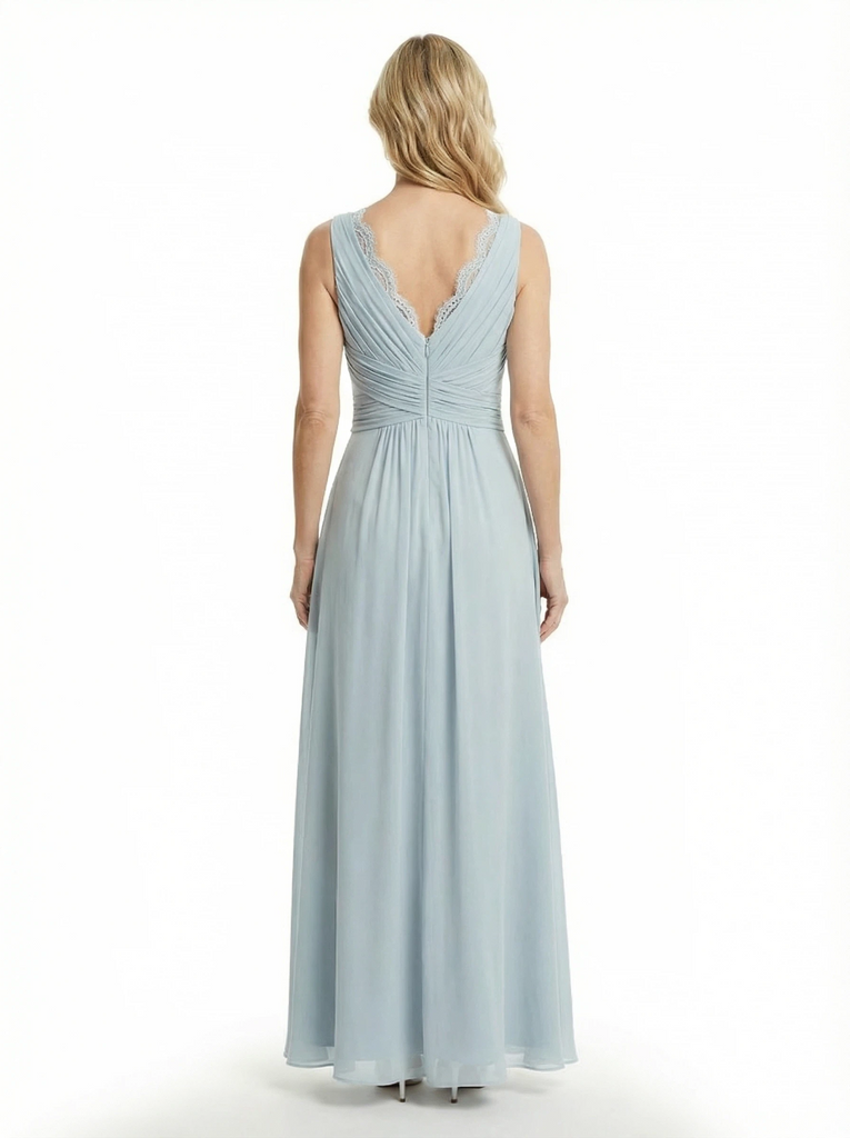 Modern V-Neck Chiffon Mother Of The Groom Dresses Ruched A-Line Formal Gown