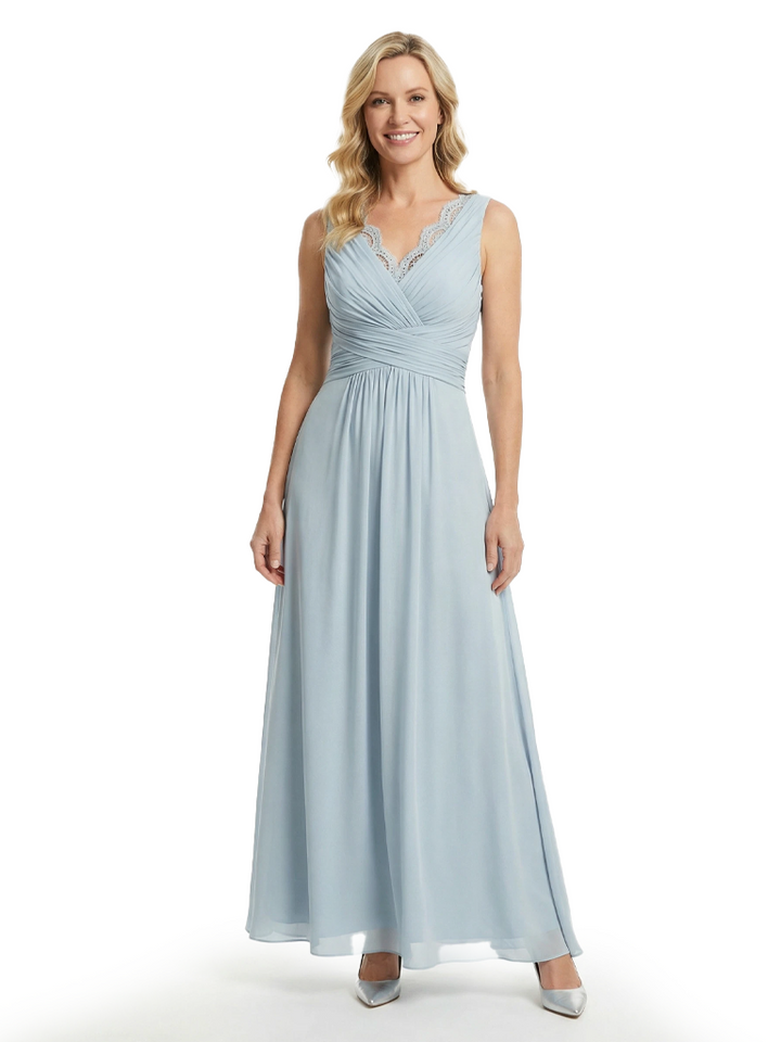 Modern V-Neck Chiffon Mother Of The Groom Dresses Ruched A-Line Formal Gown