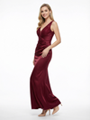Simple V-neck Lace Mermaid Satin Maxi Prom Dresses For Evening Party