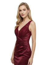 Classy V-Neck Sleeveless Lace Bodice Satin Mermaid Prom Dress Floor Length Evening Gown