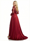 Gorgeous Asymmetrical Lace Beaded Mermaid Long Sleeve Prom Dresses With Waist Drape