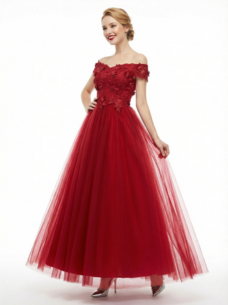 Elegant Off The Shoulder A-line Long Tulle Party Prom Dresses