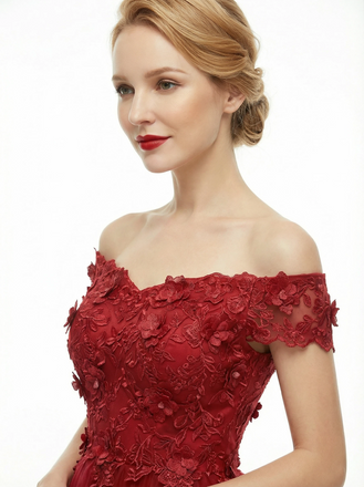 Elegant Off The Shoulder A-line Long Tulle Party Prom Dresses