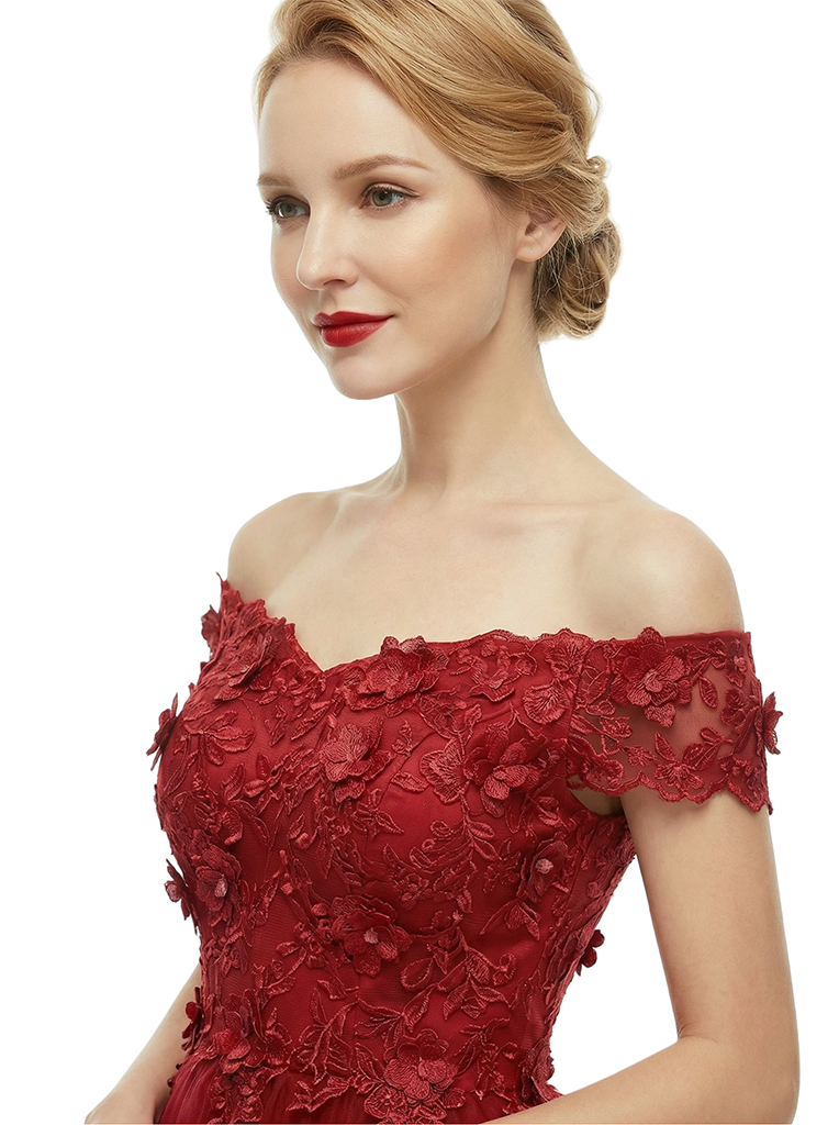 Elegant Off The Shoulder A-line Long Tulle Party Prom Dresses