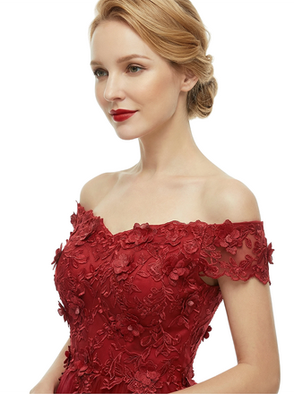 Elegant Off The Shoulder A-line Long Tulle Party Prom Dresses