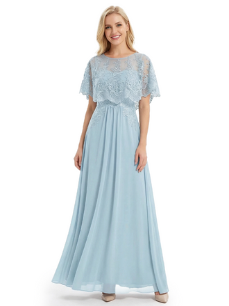 Classy Lace Capelet Mother Of The Groom Dress A-Line Chiffon Floor Length Evening Gown