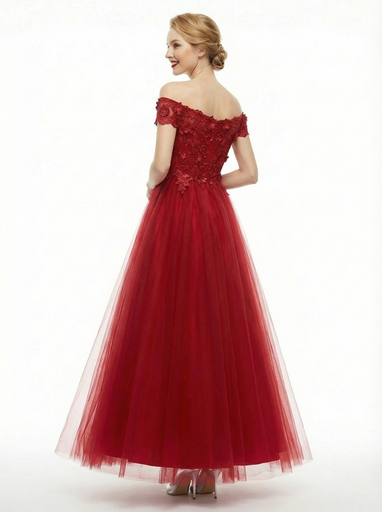 Elegant Off The Shoulder A-line Long Tulle Party Prom Dresses