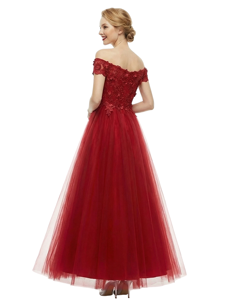 Elegant Off The Shoulder A-line Long Tulle Party Prom Dresses