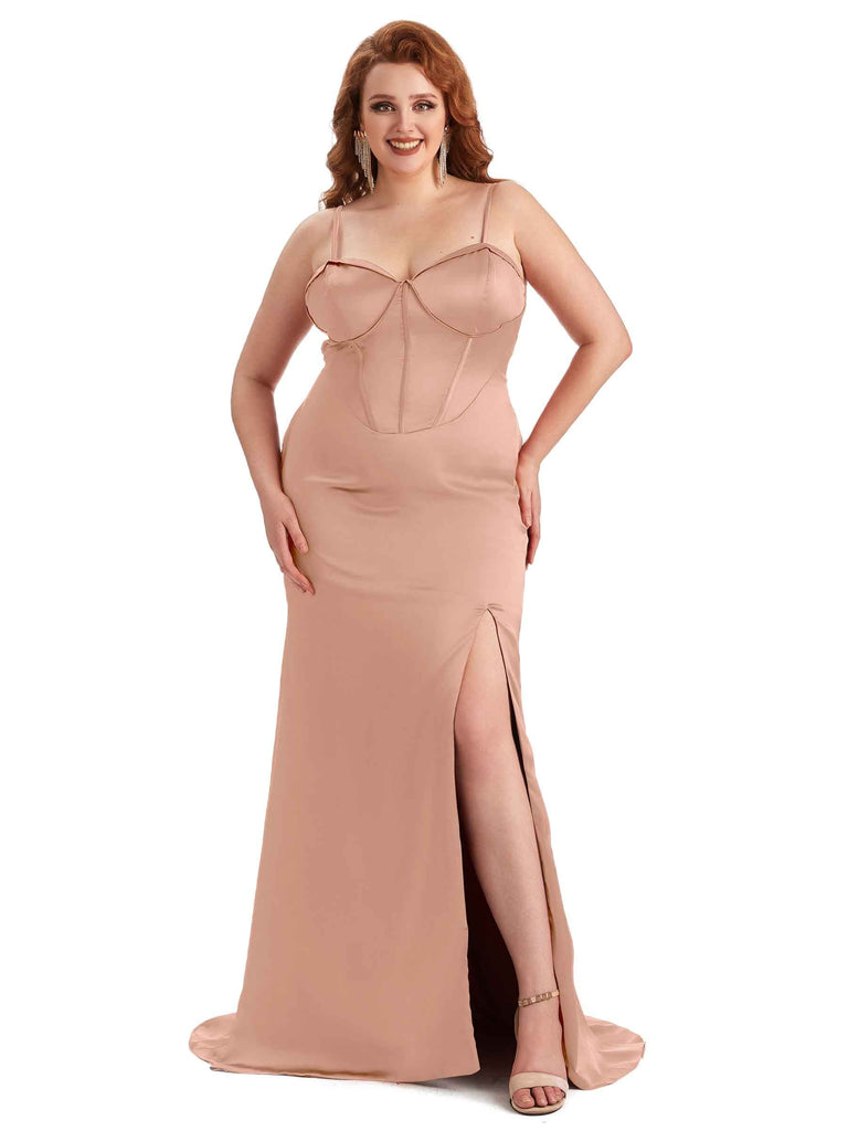 Rose Gold Spaghetti Satin Bridesmaid Dress