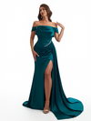 Elegant Off The Shoulder Mermaid Side Slit Soft Satin Unique Long Bridesmaid Dresses Online