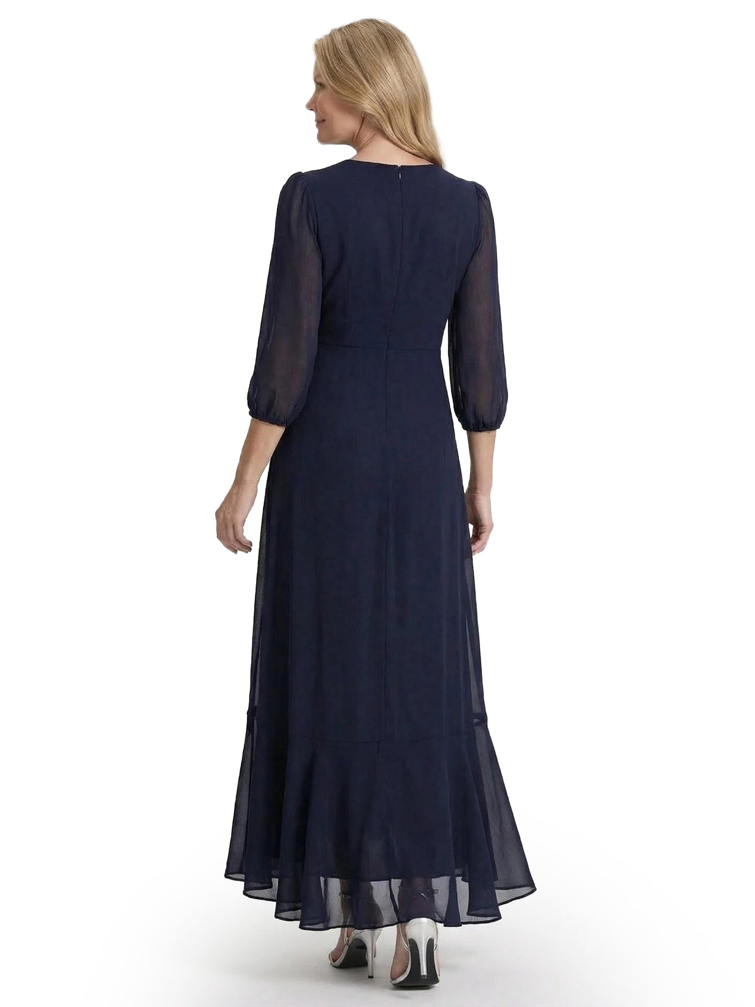 Chicsew V-Neck 3/4 Sleeves Ruffles A-Line Chiffon Modern Mom Of The Groom Dresses