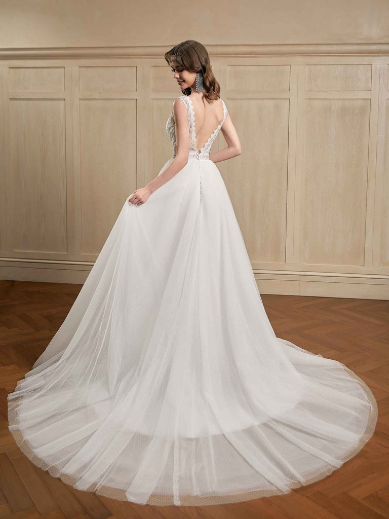 Sexy A-line Bateau Necklin Open Back Maxi Long Lace Wedding Dresses Online