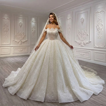 ChicSew Luxurious A-Line Off Shoulder Beaded Ball Gown Wedding Dress