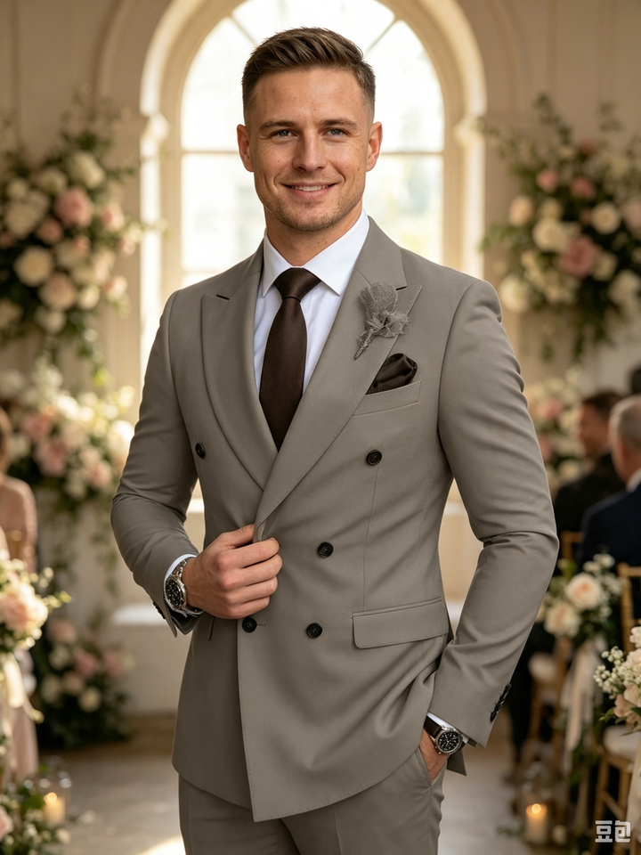 Classic 2 Piece Grey Men's Suit with Regular Fit and Sophisticated Peak Lapel