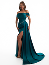 Elegant Off The Shoulder Mermaid Side Slit Soft Satin Unique Long Bridesmaid Dresses Online