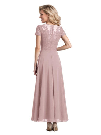 Elegant Chiffon Scoop Short Sleeves A-Line Ankle Length Mother Of The Bride Dresses