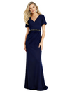 Elegant V-Neck Mermaid Short Sleeves Crepe Long Mother Of The Bride Dresses