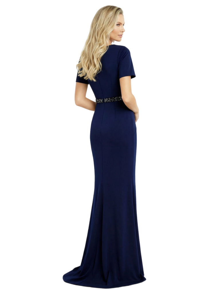 Elegant V-Neck Mermaid Short Sleeves Crepe Long Mother Of The Bride Dresses