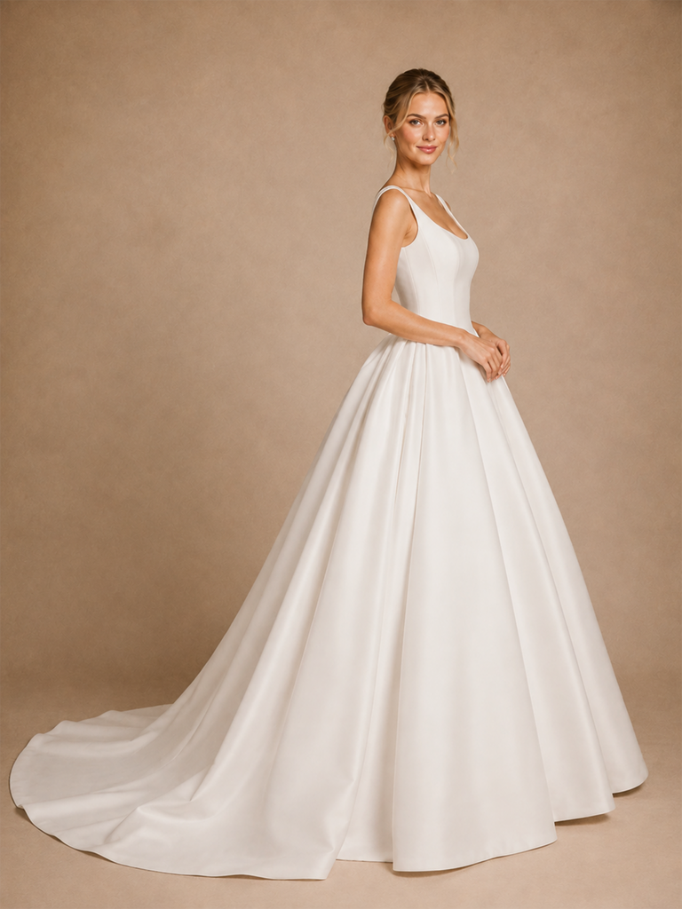 ChicSew Elegant Spaghetti Straps Satin A-Line Floor-Length Wedding Dress