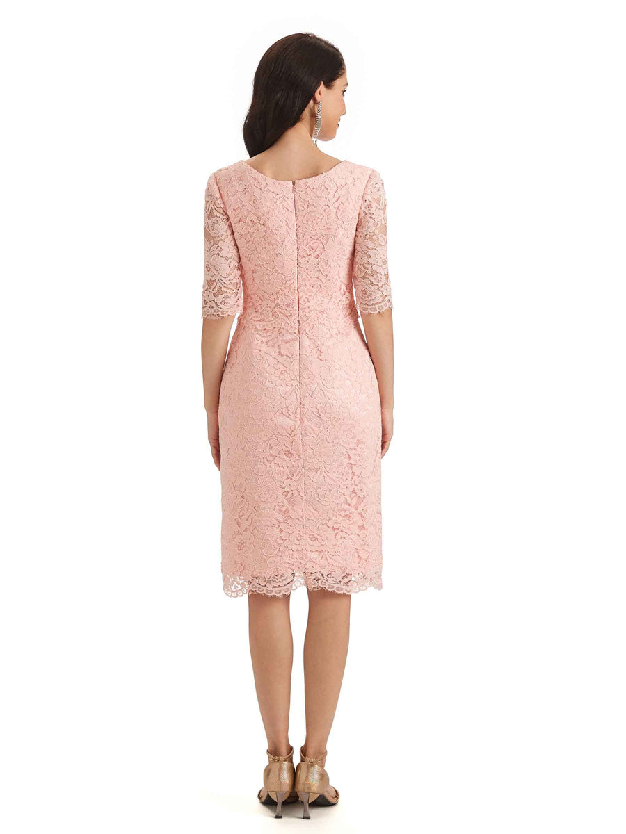 Elegant Lace Half Sleeves Knee Length Short Mother of The Groom Dresses