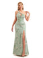 Beautiful One Shoulder Side Slit Mermaid Floral Satin Maxi Floral Formal Dresses For Women