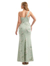 Beautiful One Shoulder Side Slit Mermaid Floral Satin Maxi Floral Formal Dresses For Women