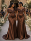 ChicSew Sexy Illusion Short Sleeves Mermaid Soft Satin Lace Appliques Floor-Length Bridesmaid Dresses