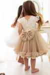 Cute Lace Flower Girls Dresses Crew New Knee Length Tutu A Line Girls' Party Gowns With Bow Tie