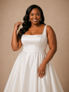 ChicSew Claasy Square Neck Satin A-Line Sleeveless Long Wedding Dress With Pleats