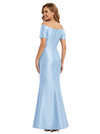 Trendy Off The Shoulder Soft Satin Short Sleeves Mermaid Dress For Mother Of The Bride