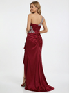 Elegant One Shoulder Mermaid Applique Long Satin Prom Dresses with Side Slit