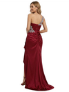 Elegant One Shoulder Mermaid Applique Long Satin Prom Dresses with Side Slit