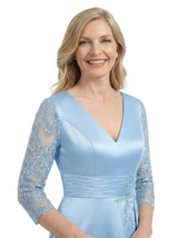 Trendy Lace Satin Mother Of The Bride Dress V-Neck Side Slit A-Line Gown