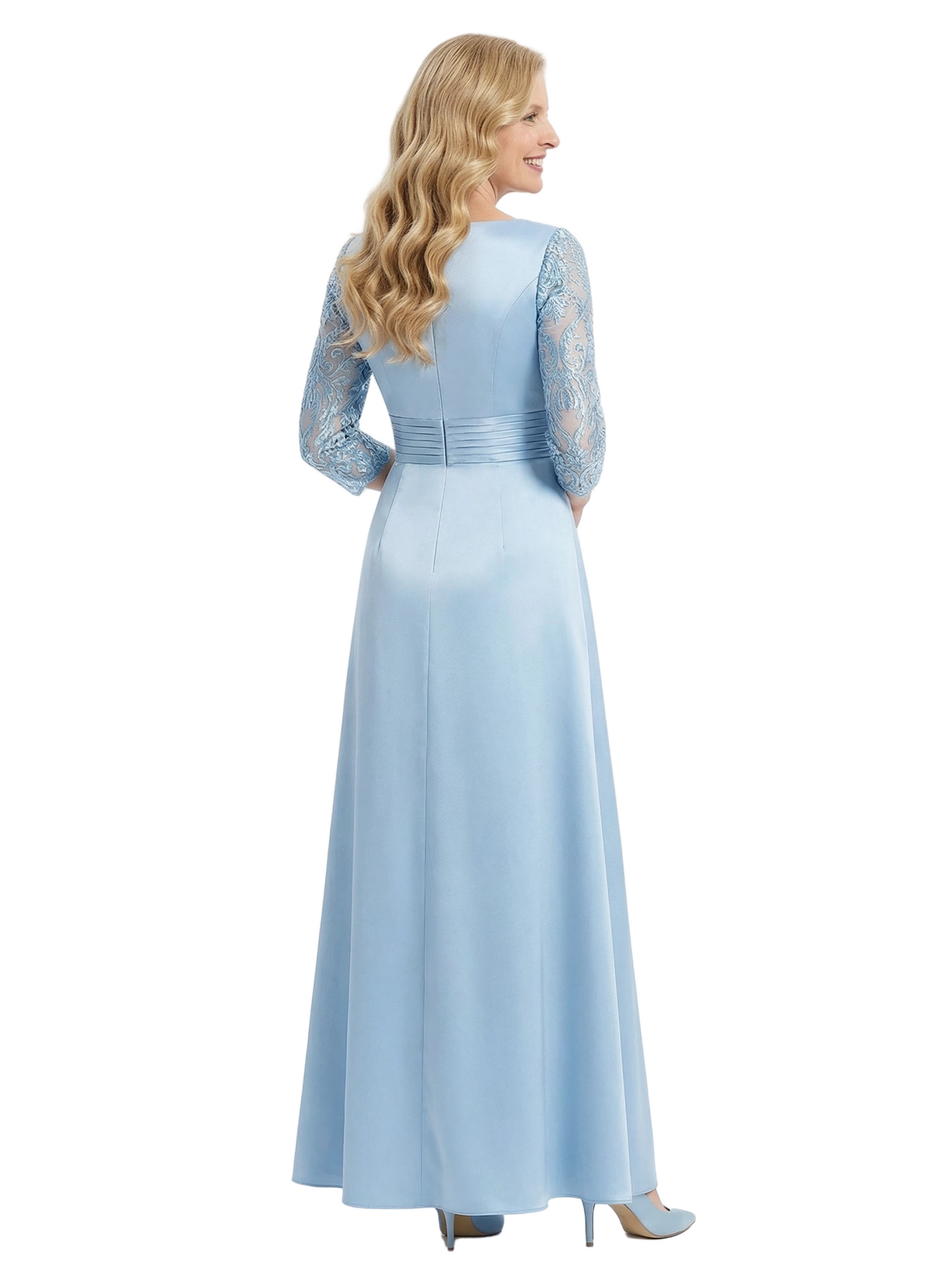 Trendy Lace Satin Mother Of The Bride Dress V-Neck Side Slit A-Line Gown