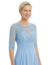 Mother of The Bride Gown Half Sleeve Lace Bodice Chiffon A-Line Ankle-Length Beautiful Elegant Formal Event Attire