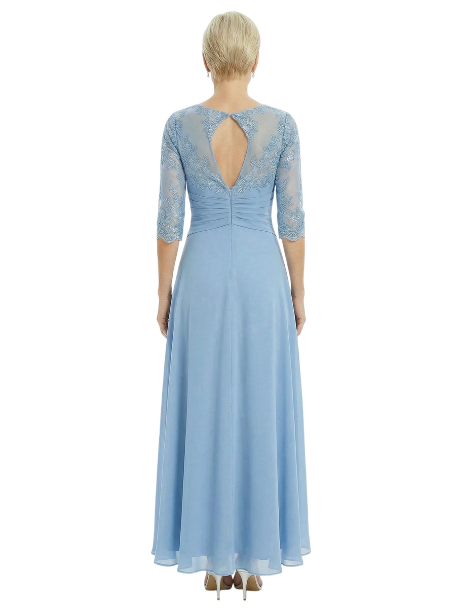 Mother of The Bride Gown Half Sleeve Lace Bodice Chiffon A-Line Ankle-Length Beautiful Elegant Formal Event Attire
