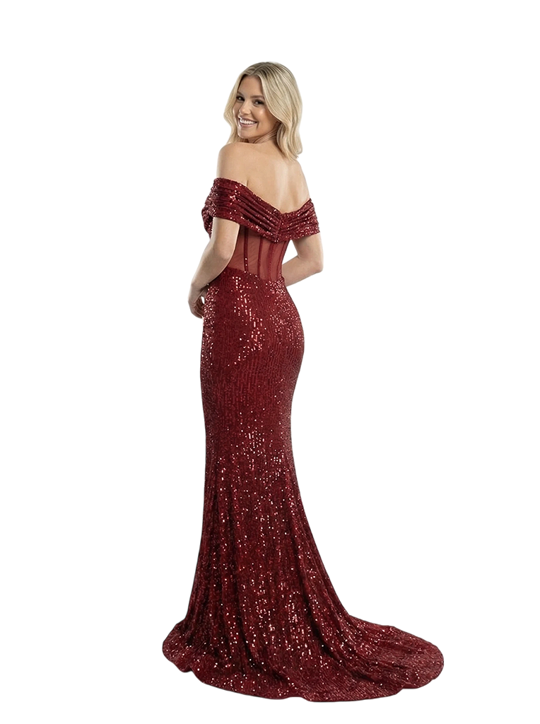 Sparkly Off Shoulder Mermaid Sequined Long Evening Prom Dresses