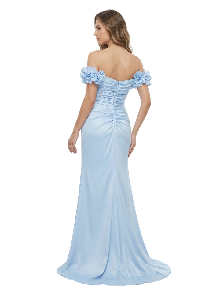 Mother of The Bride Gown Off Shoulder Flower Straps Satin Mermaid Floor-Length Sexy Stylish Formal Gown