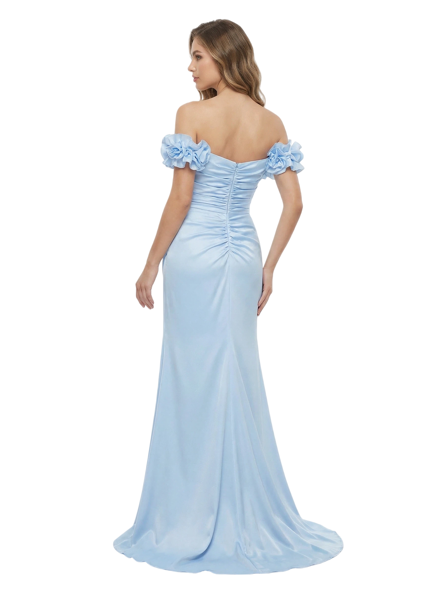 Mother of The Bride Gown Off Shoulder Flower Straps Satin Mermaid Floor-Length Sexy Stylish Formal Gown